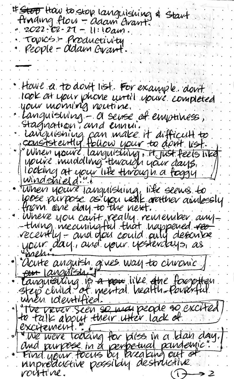 How to stop languishing and start finding flow - Notes