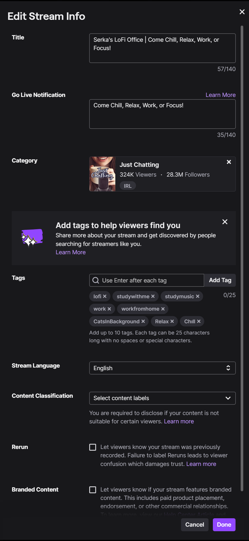 Adding Tags to Your Stream